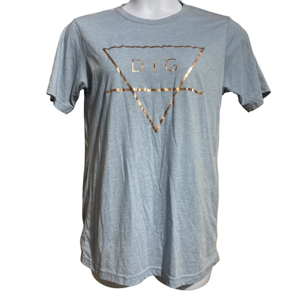 DIG clothing company light blue t-shirt with metallic gold logo - Medium